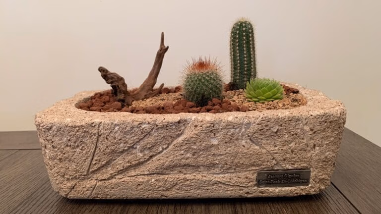 Handmade rectangular planter – rustic hypertufa finish – Végétalarium